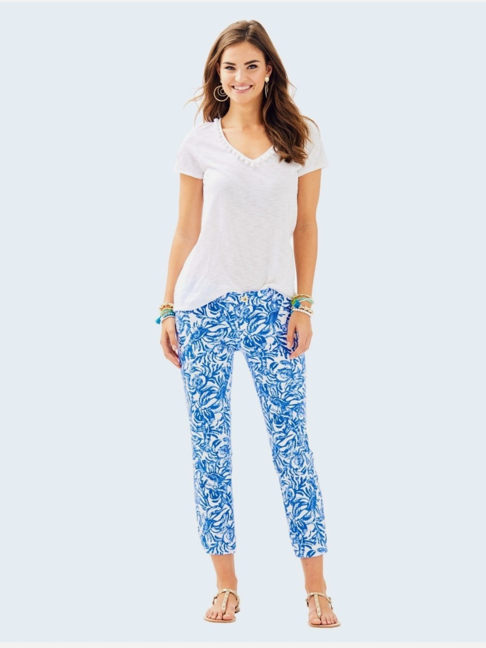 Lilly Pulitzer Sadie Stretch Crop Chino pants on a roll lobster crab coral Sz 2